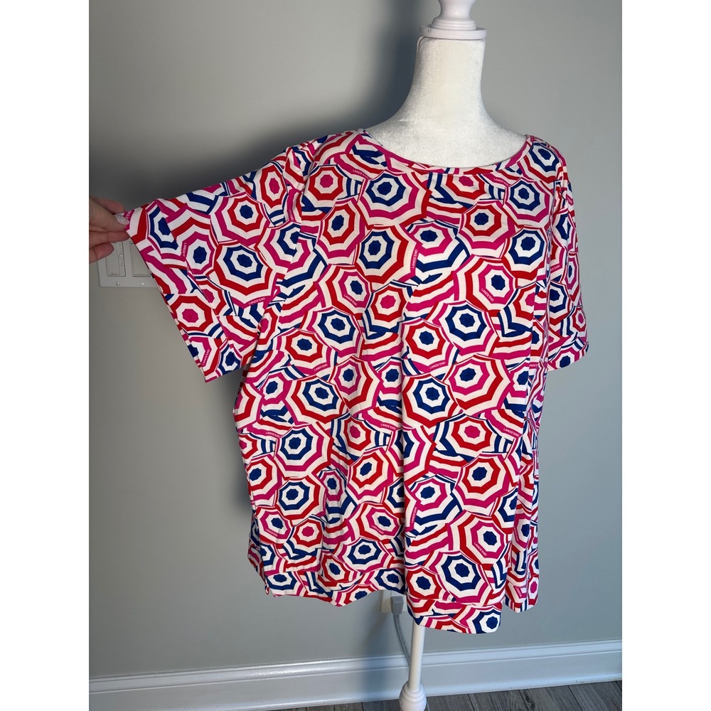 Lands End Shirt Women 3X Geometric Umbrella Print Abstract Stretchy Comfy Jersey